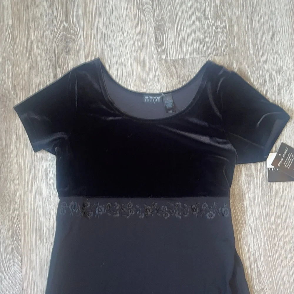 New nwt Liz Claiborne Black Sheath Midi Dress black velvet size large goth